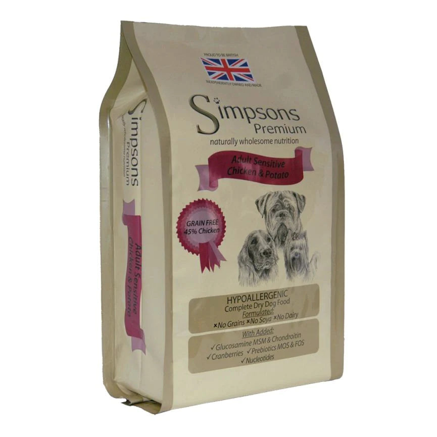 Simpsons Premium Adult Dog Food Sensitive Chicken Potato 12kg