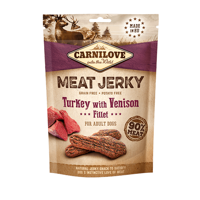 Carnilove Jerky Turkey with Venison Fillet Dog Treats 100g