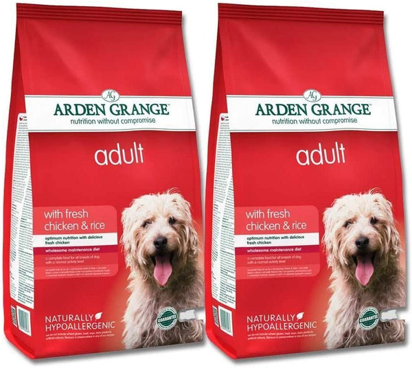 2 x Arden Grange Adult Chicken and Rice Dog Food 12kg