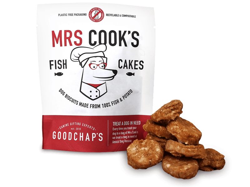 Goodchaps Eco friendly dog treats Plastic free Mrs Cooks fish cakes min 1